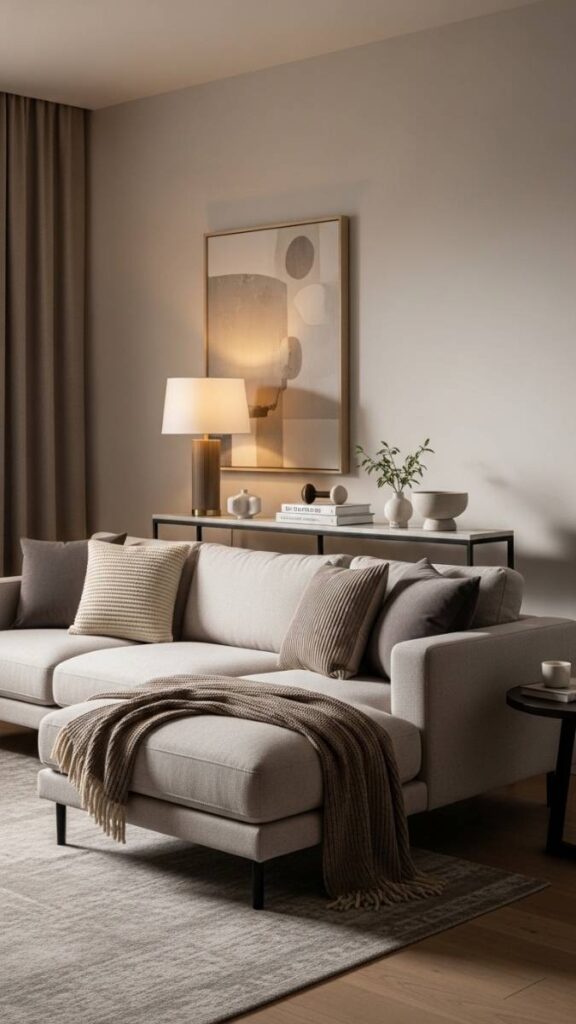 Place a Sofa Table Behind a Sectional's Chaise to Stop the Layout From Drifting