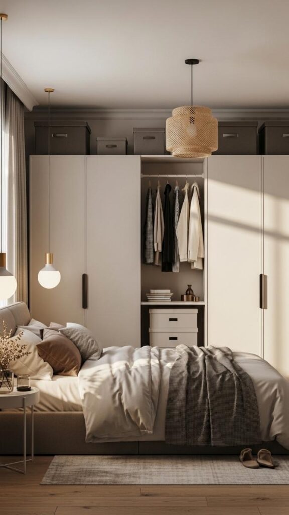 Place the Bed Off Center to Free Up a Full Wall for Storage