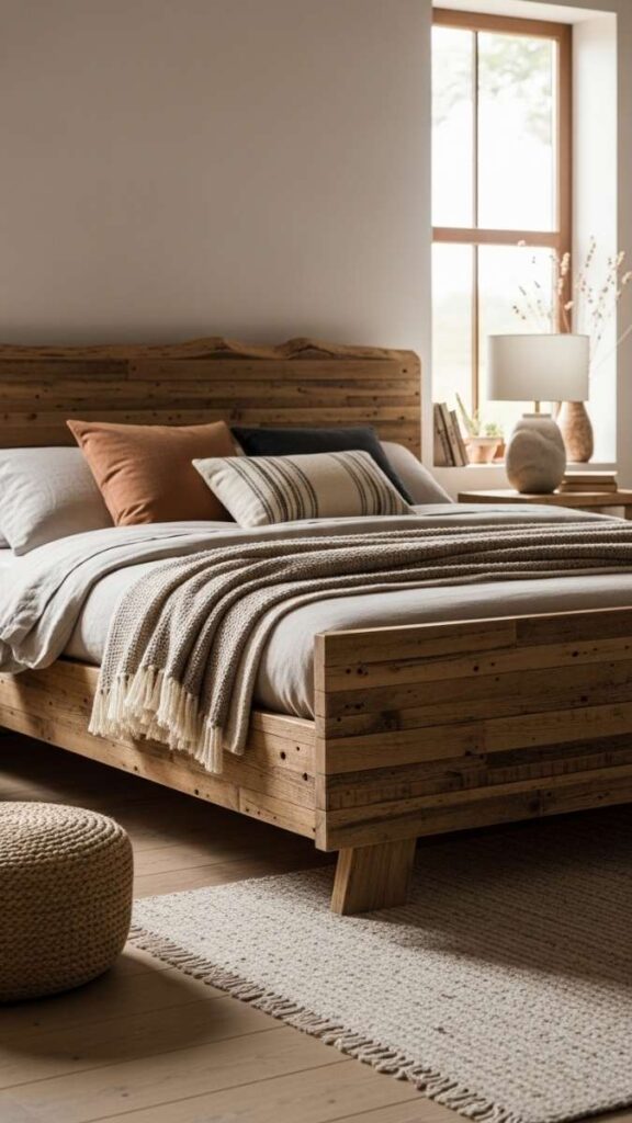Reclaimed Wood Bed Frame as the Focal Point