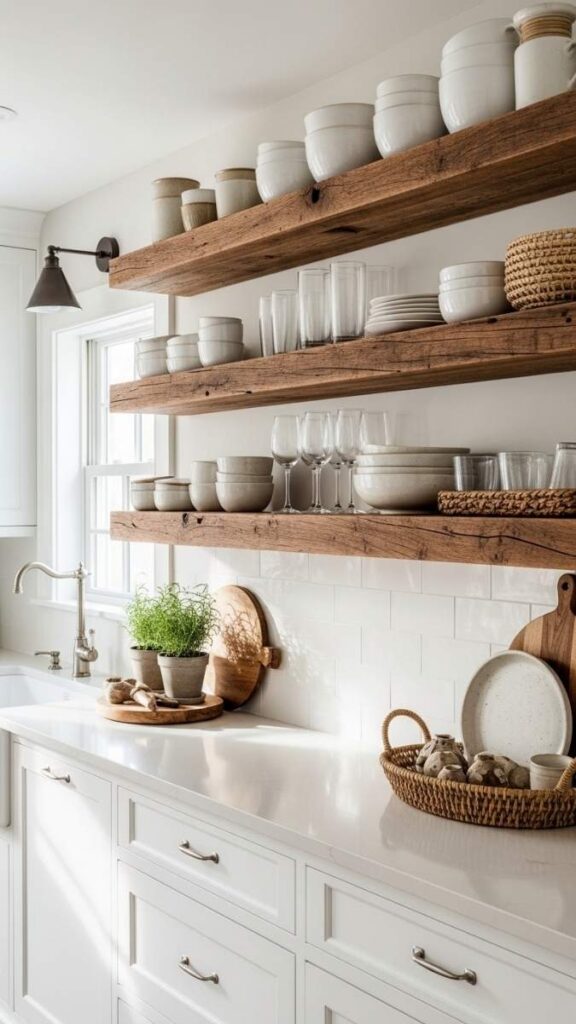 Reclaimed Wood Floating Shelves in the Kitchen