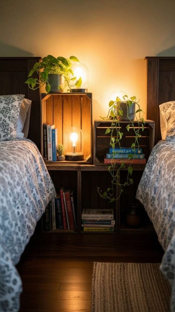 Repurpose Wooden Crates Into Stacked Bedside Storage