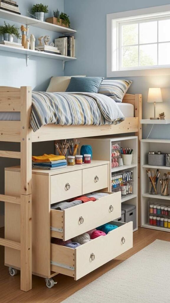 Rolling Drawer Unit Repurposed Under the Bed