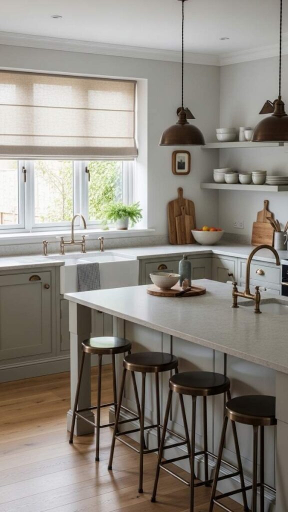 Sage Green Cabinetry with Aged Bronze Fixtures
