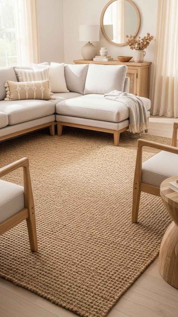 Seagrass Rug Under a Sectional