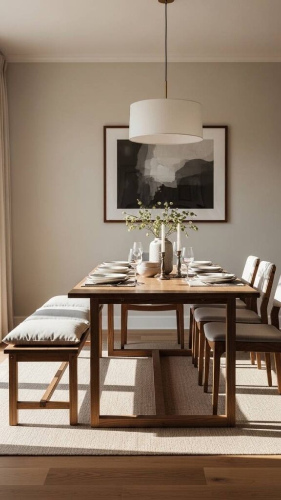 Set a Dining Bench on One Side of the Table to Seat More Without Adding Chairs