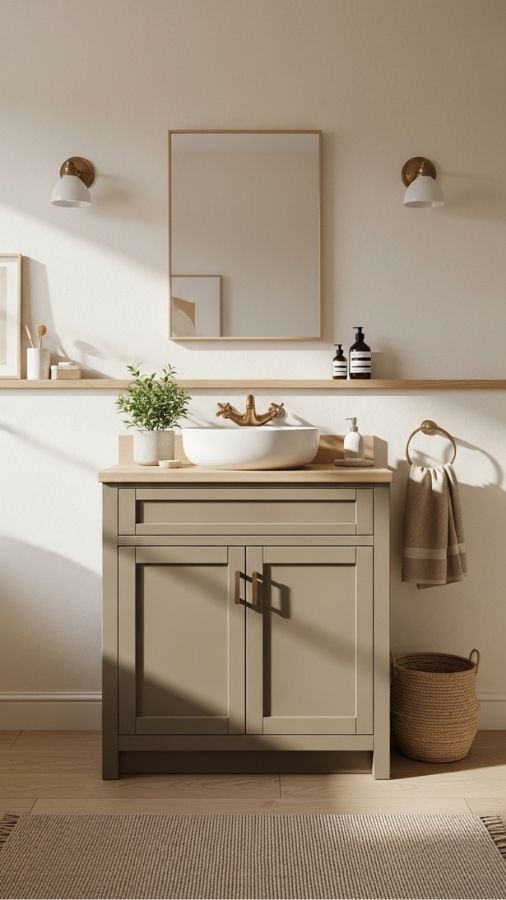 Shaker-Style Vanity Cabinet in a Muted Earth Tone