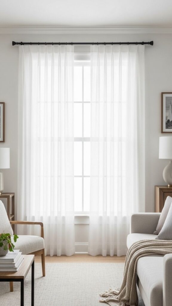 Sheer Curtains Floor to Ceiling to Fake a Bigger Window