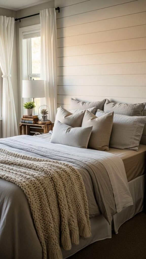 Shiplap Accent Wall Behind the Bed