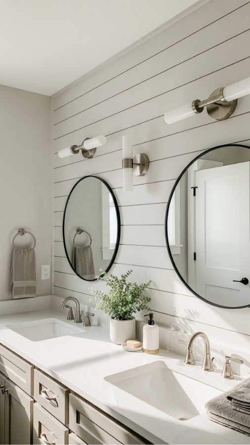 Shiplap Accent Wall Behind the Vanity