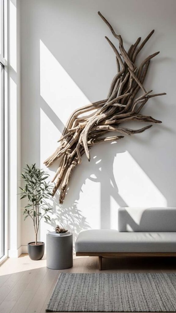 Single Statement Driftwood Sculpture on Wall