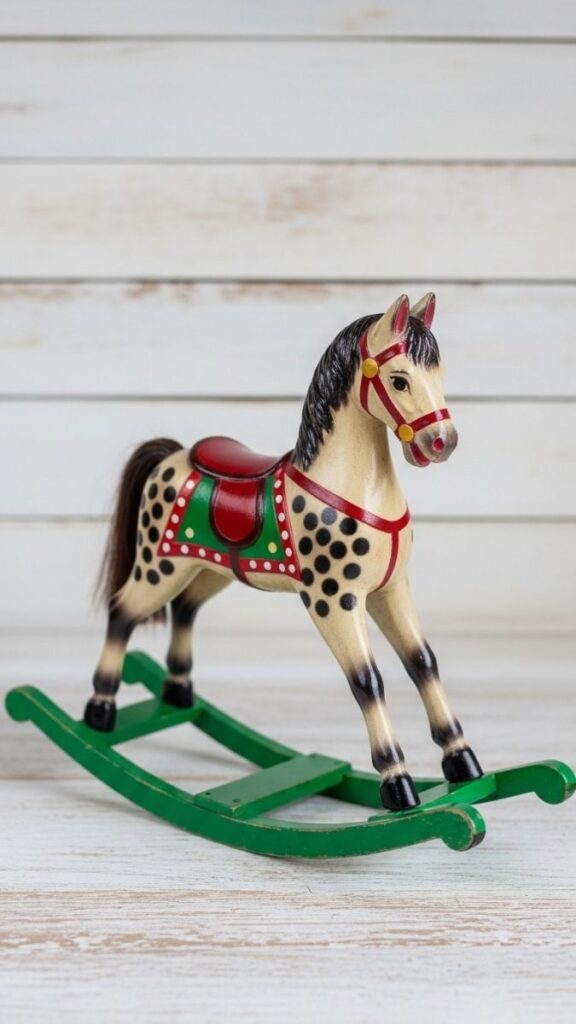 Small vintage rocking horse or heirloom toy styled as a focal accent