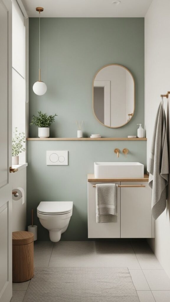 Soft Sage and Off White in a Small Bathroom