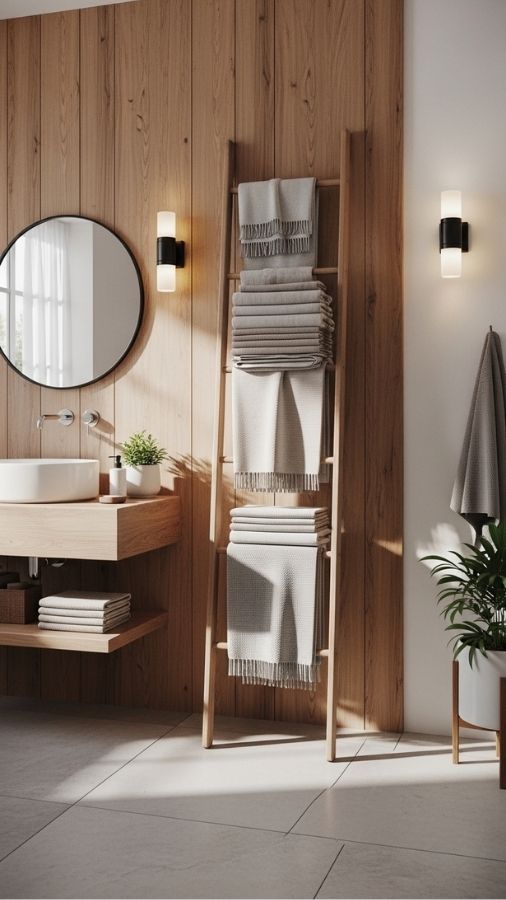 Stacked Towel Ladder for Functional Wall Décor
