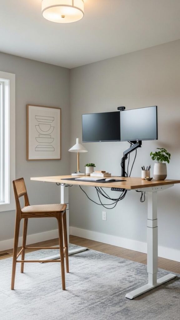 Standing Desk Conversion with a Fixed Stool Zone