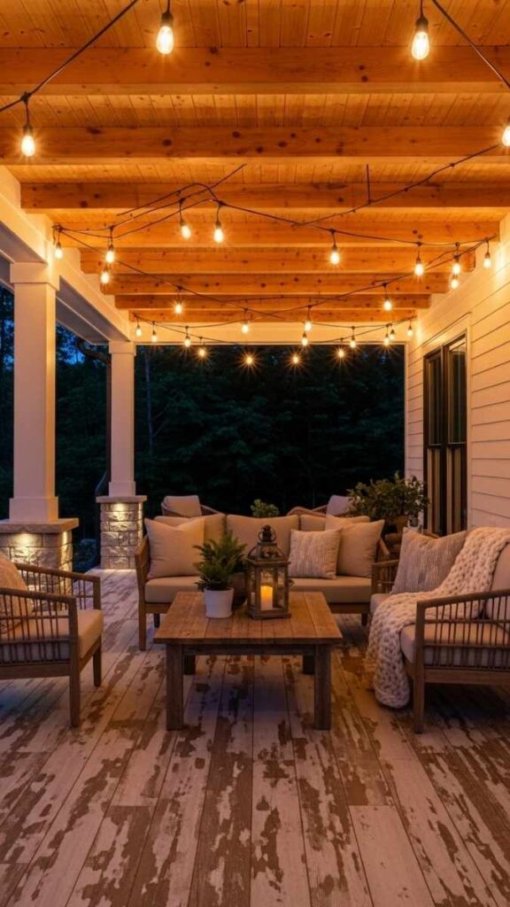 String Edison Bulb Lights on a Covered Porch or Deck