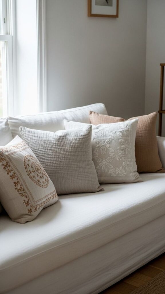 Swap a Synthetic Throw Pillow Collection for Linen and Cotton Covers
