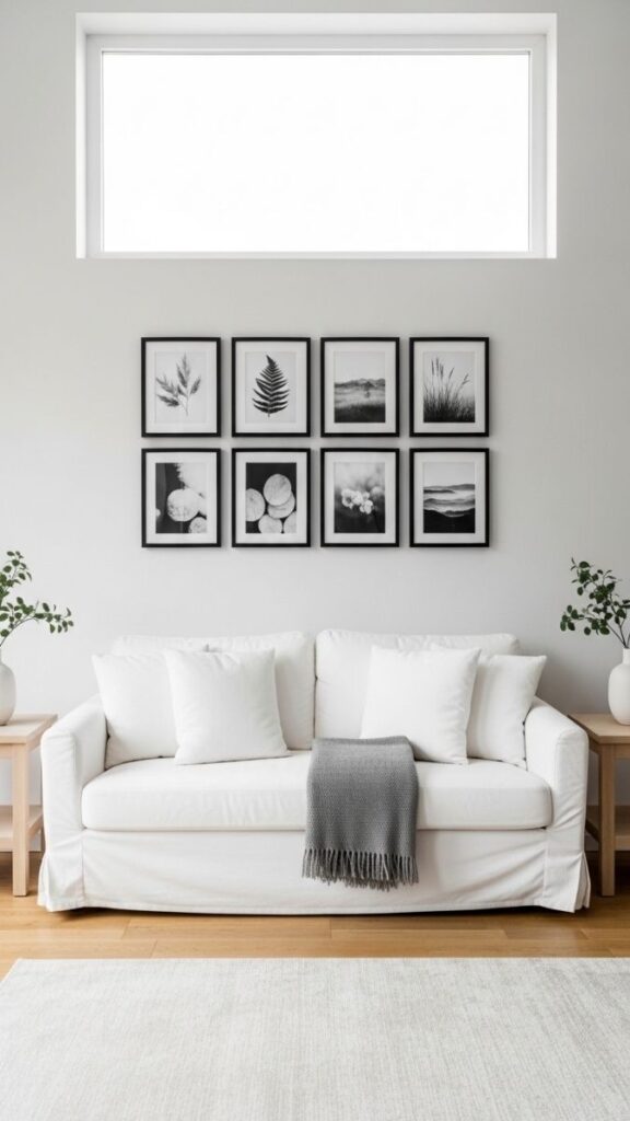 Symmetrical Grid of Black Frames on a White Wall
