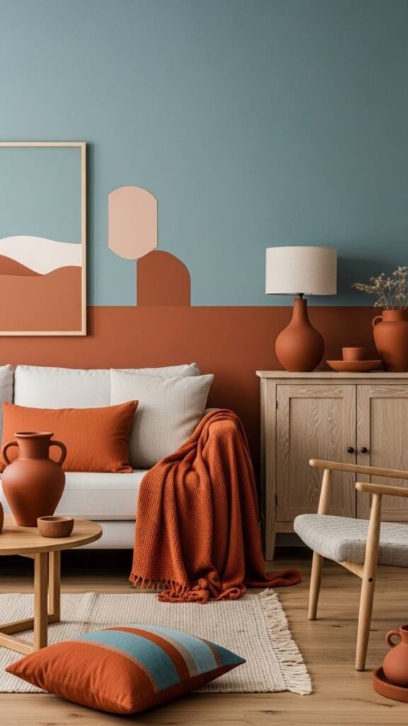 Terracotta Accents Against a Blue Green Coastal Base