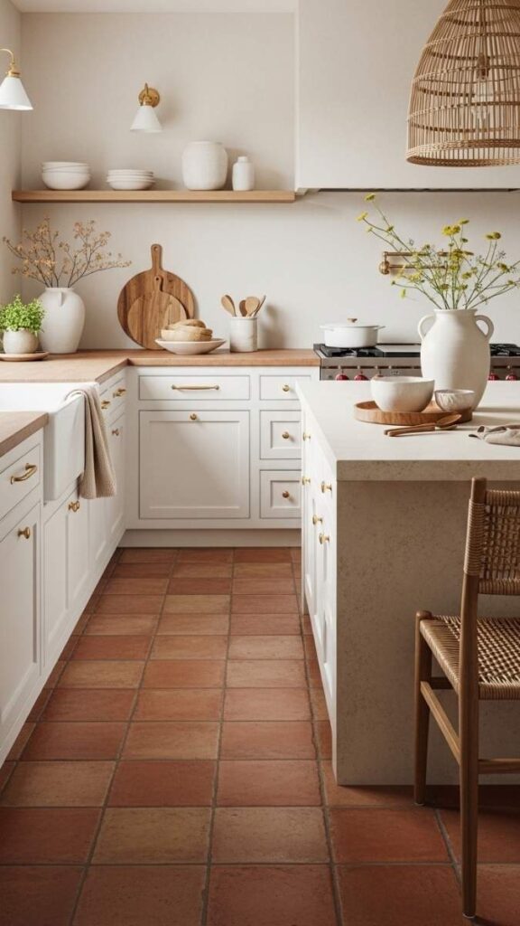 Terracotta Tile Floor in a Coastal Kitchen