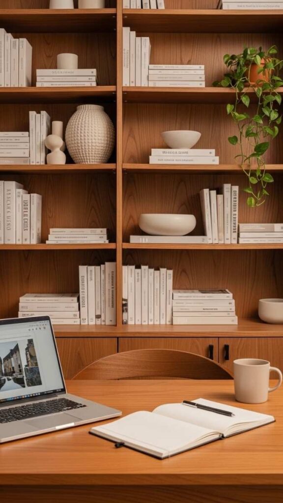 The Warm Neutral Shelf Styling System for a Polished Background