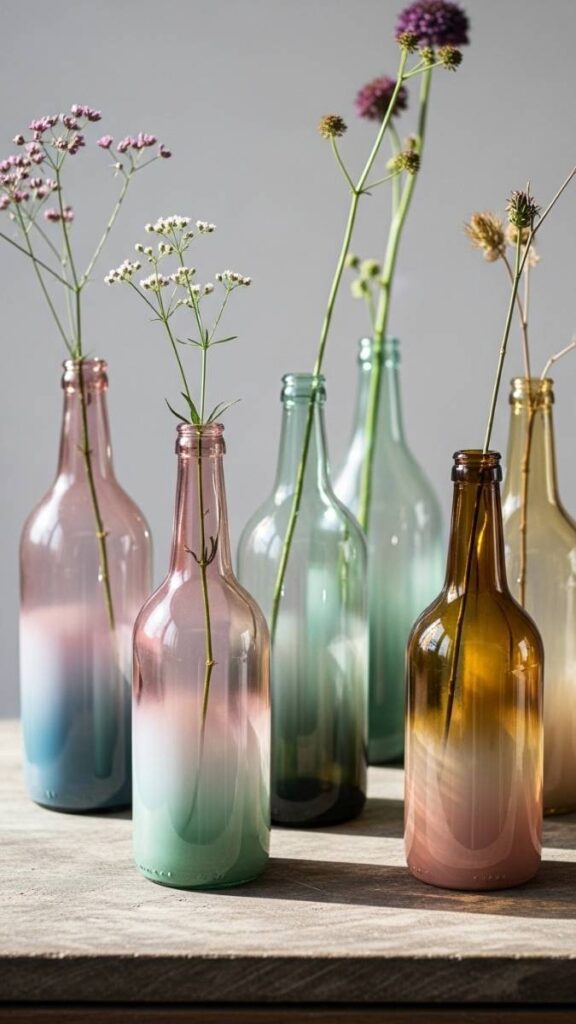 Upcycled Bottle Vase Cluster With Dip Dye Technique