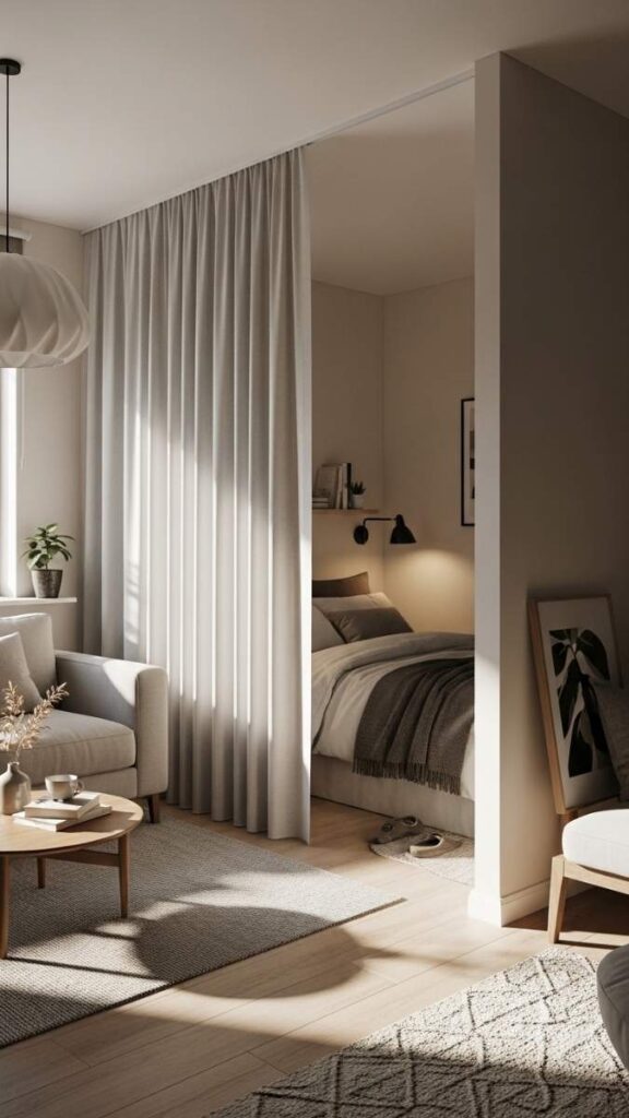 Use a Curtain to Define a Sleeping Zone in a Studio