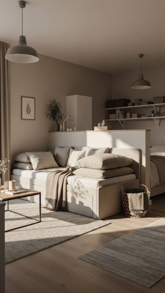 Use a Daybed in a Studio to Create a Clear Living-Sleeping Boundary