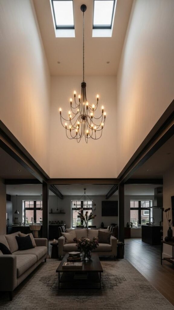 Use a Statement Light Fixture to Anchor an Open Ceiling