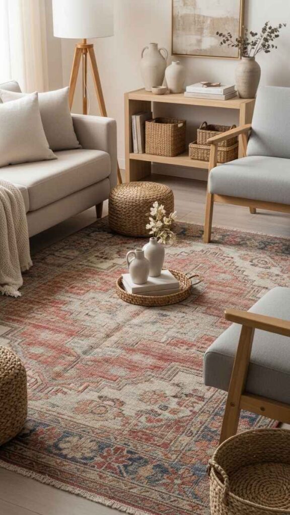 Use a Vintage Persian or Flatweave Rug to Ground a Neutral Color Palette