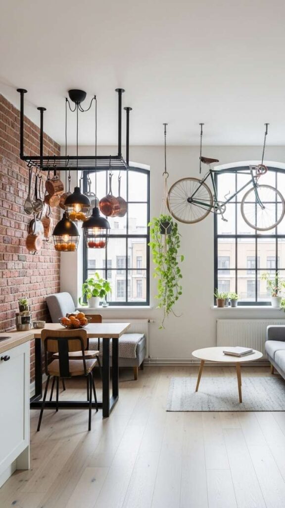 Use Ceiling Hooks or Hanging Storage to Free Up Floor Space