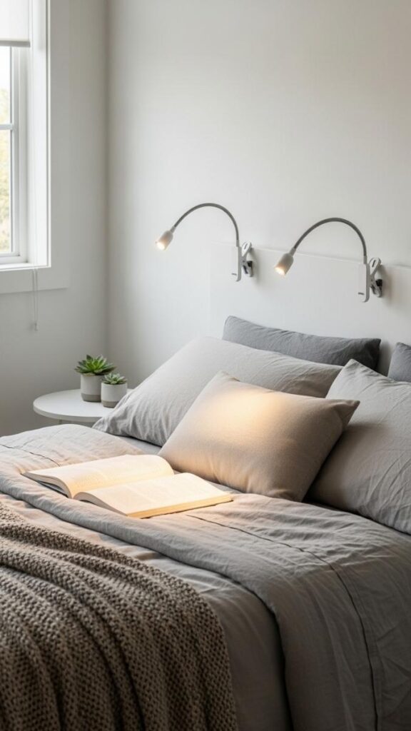 Use Clip-On Reading Lights to Free Up Surface Space in Small Bedrooms