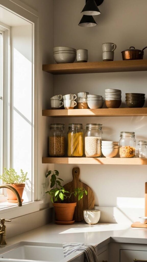 Use Open Shelving to Display Practical Items Beautifully