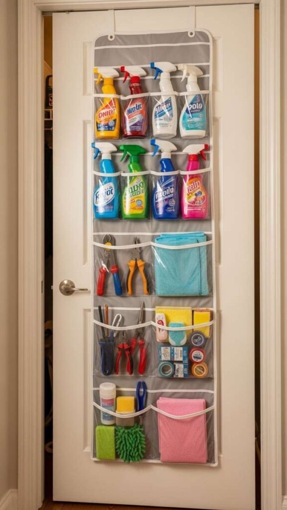25 Closet Organization Ideas DIY That Actually Make Small Spaces Work Harder 11 Use Over-Door Organizers for Cleaning or Utility Items in a Hallway Closet