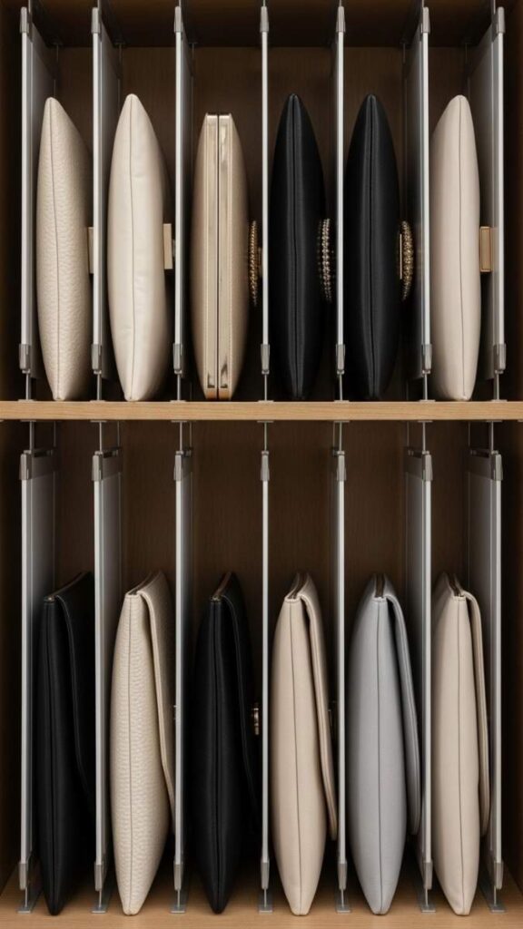 25 Closet Organization Ideas DIY That Actually Make Small Spaces Work Harder 5 use tension rods vertically to store clutches and bags