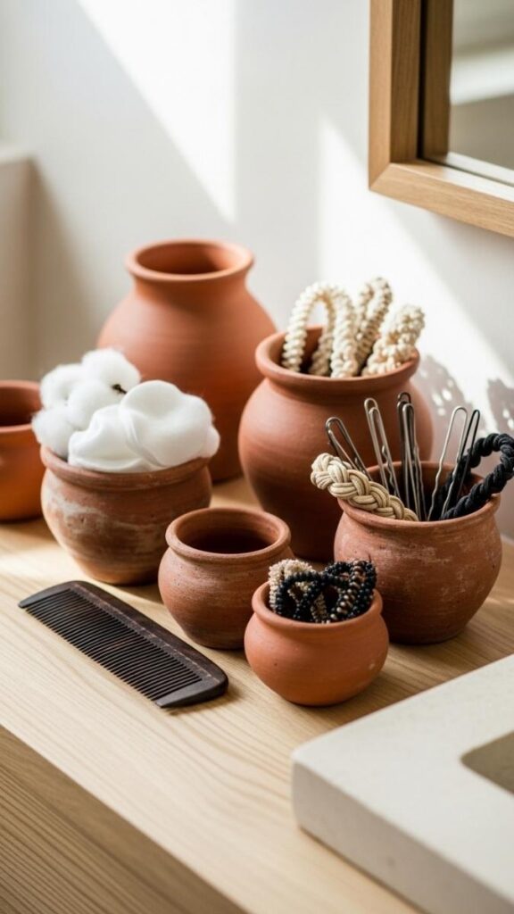 Use Terracotta Pots as Countertop Organizers
