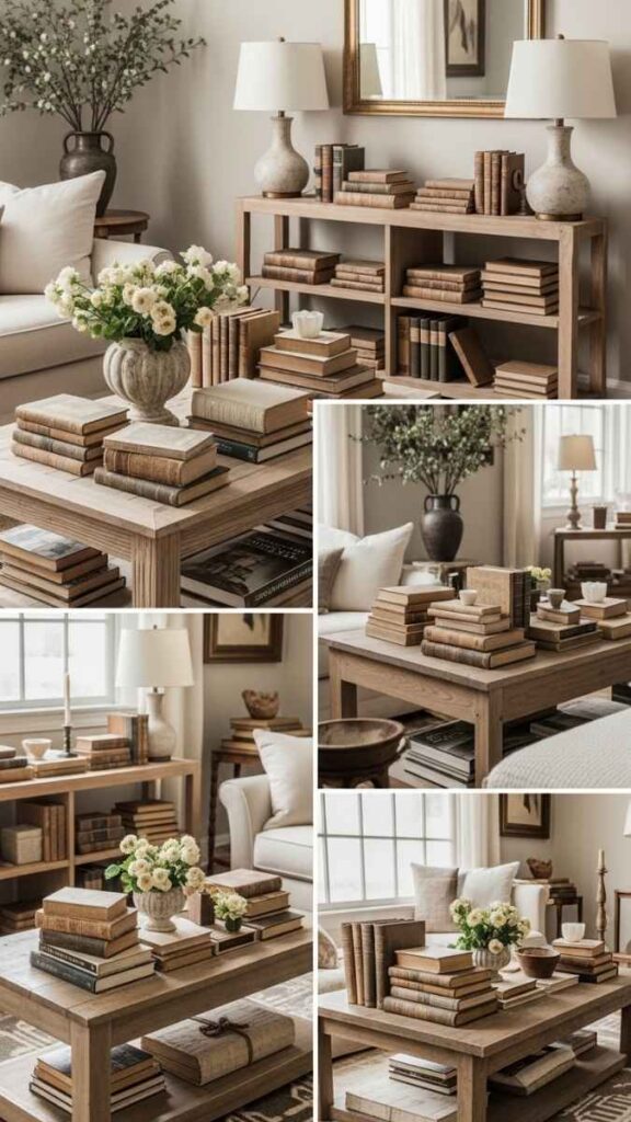 Vintage Books Styled as Decor Throughout the Space