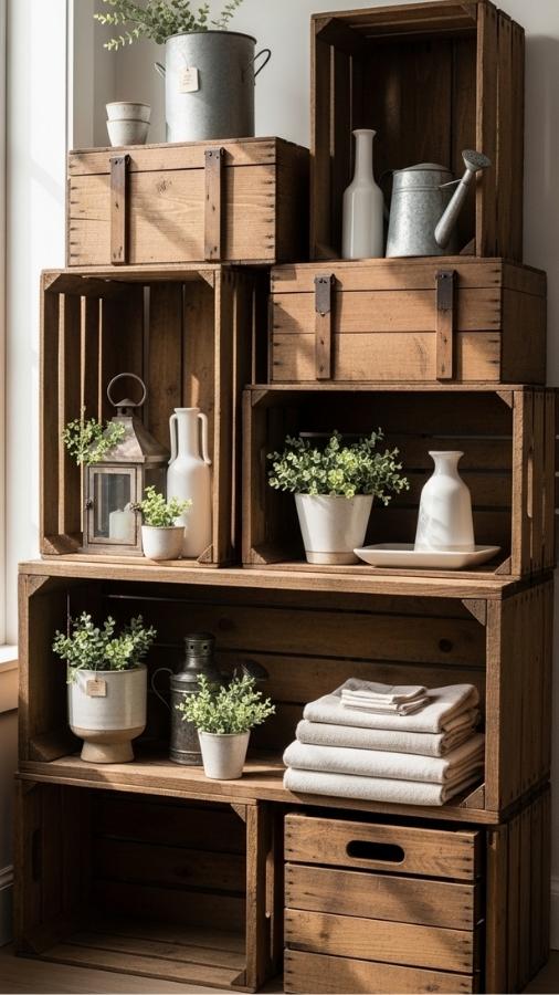 Vintage Crates and Wooden Boxes for Display Storage
