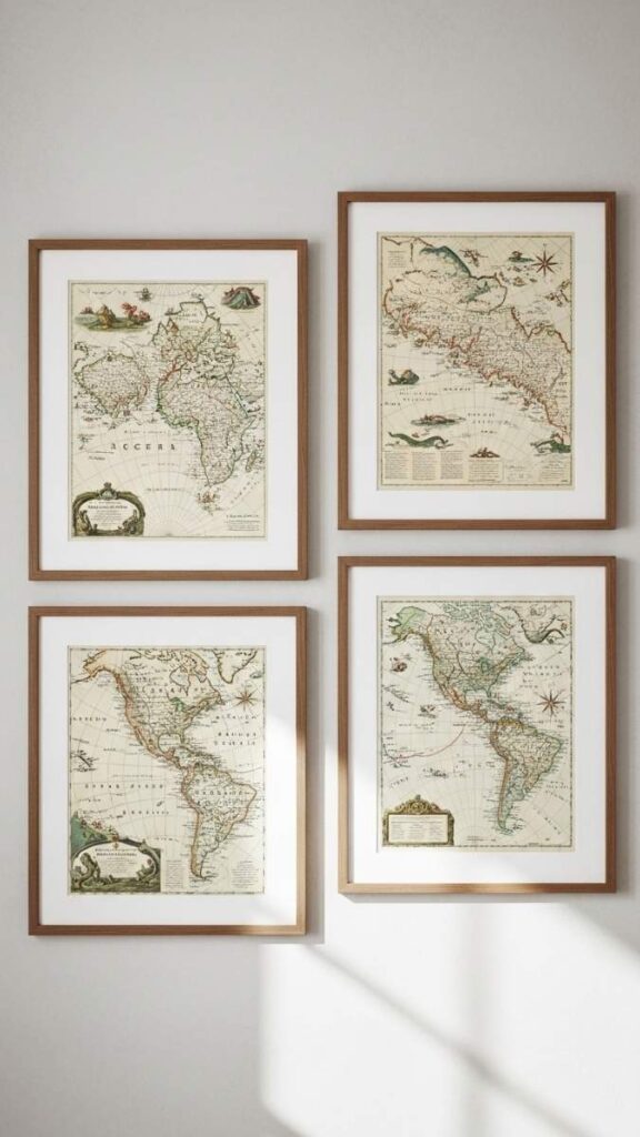 Vintage Nautical Maps as Framed Wall Art