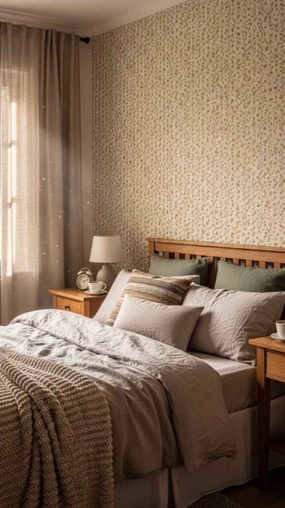 Vintage-Style Wallpaper on the Headboard Wall