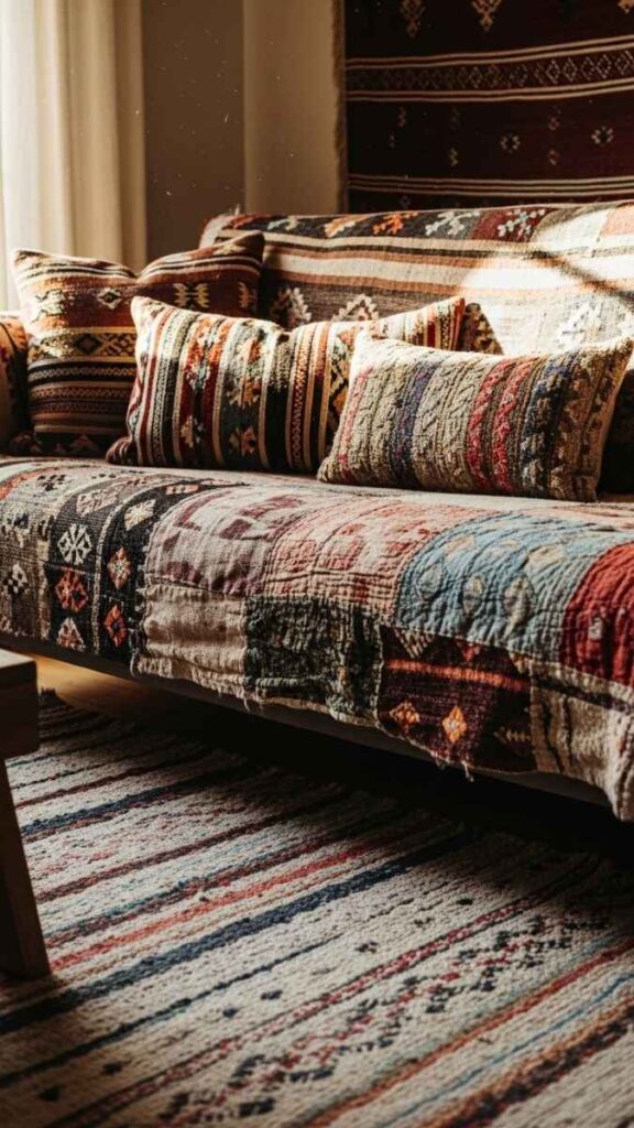 Vintage Textiles as Throws and Cushion Covers