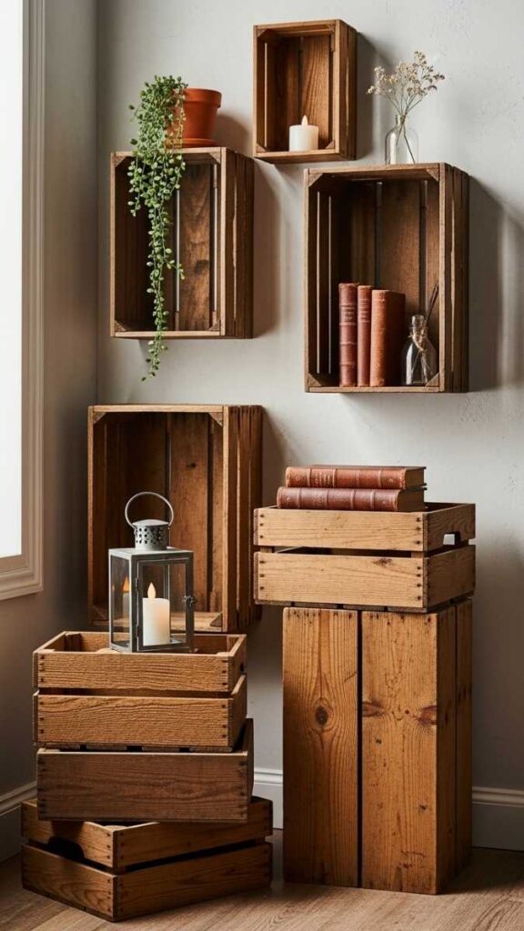 Vintage Wooden Crates as Storage and Display