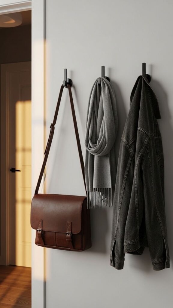 Wall-Mounted Hooks at the Entry Point of the Room