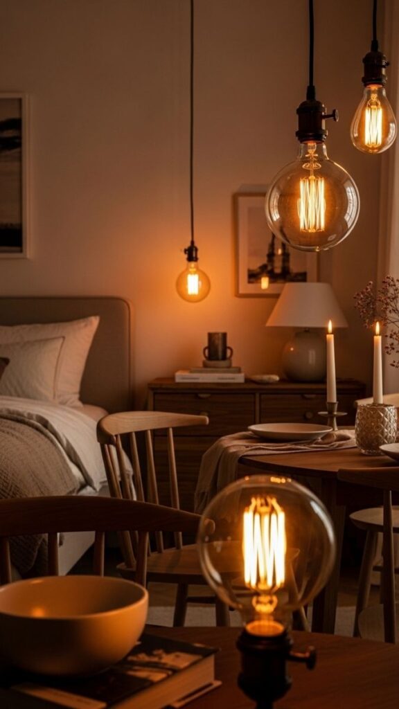Warm Edison Bulb Lighting in a Bedroom or Dining Room
