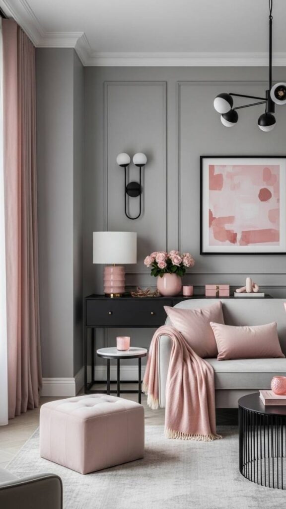 Warm Gray and Blush Pink With Matte Black Accents