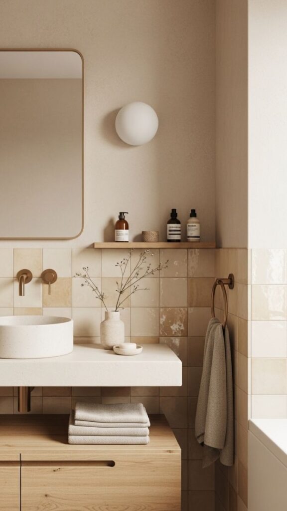 Warm Neutral Bathroom With Zellige Tile in Cream