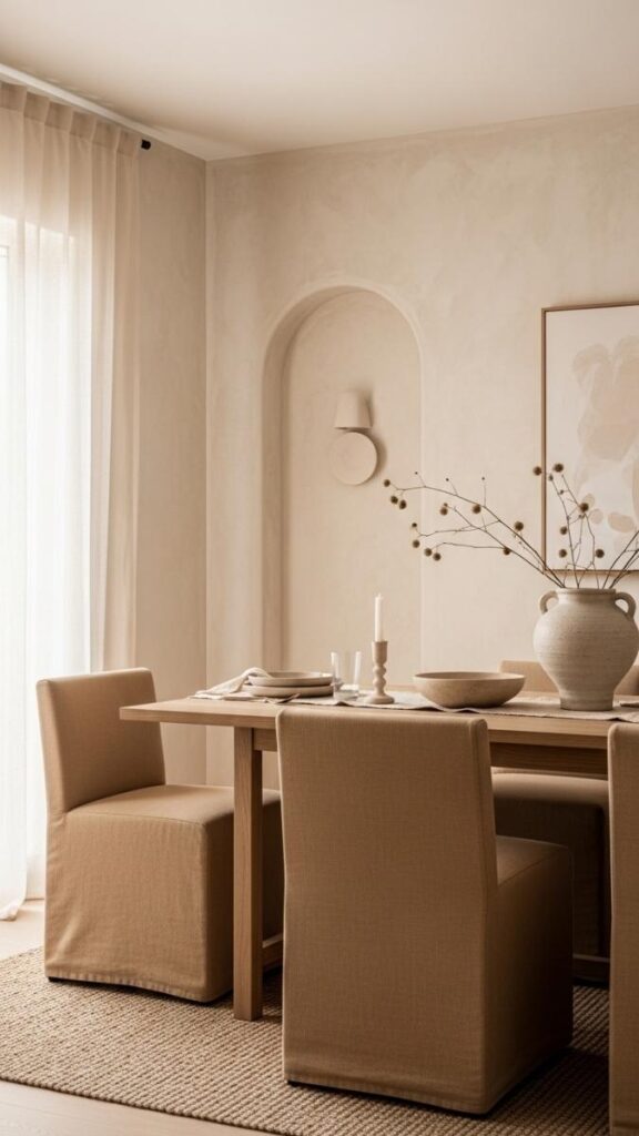 Warm Neutral Dining Room With Limewash Texture