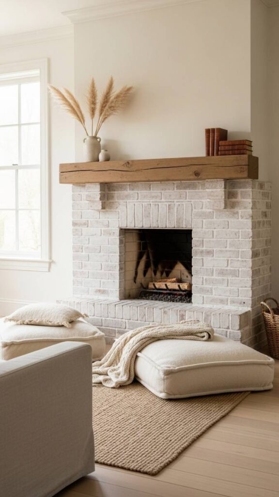 Whitewashed Brick Fireplace as a Focal Point