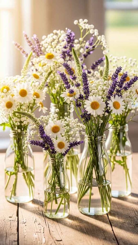 Wildflower Bouquets in Vintage Milk Bottles