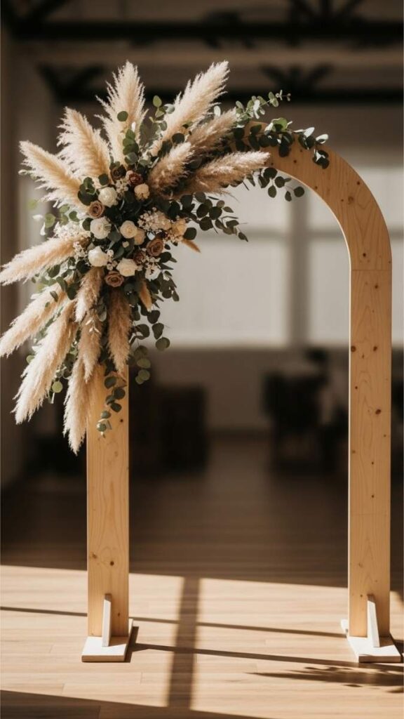 Wooden Arch With Dried Pampas and Eucalyptus