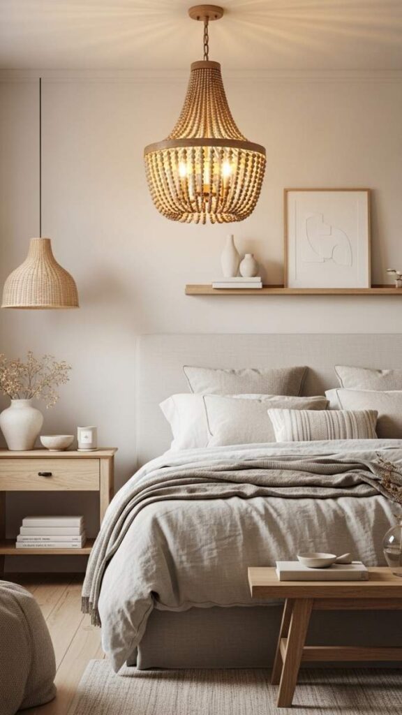 Wooden Bead Chandelier in the Bedroom